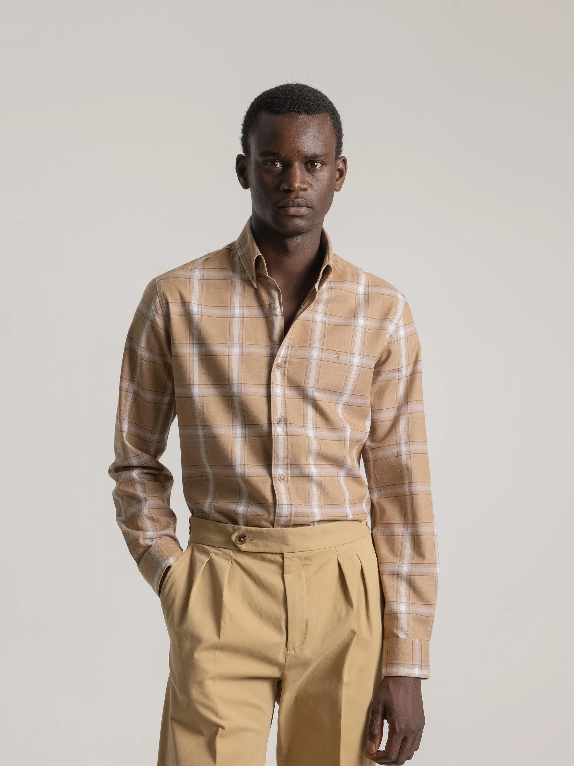 CAMISA CASUAL CUADRO TARTÁN CARAMELO - Image 3