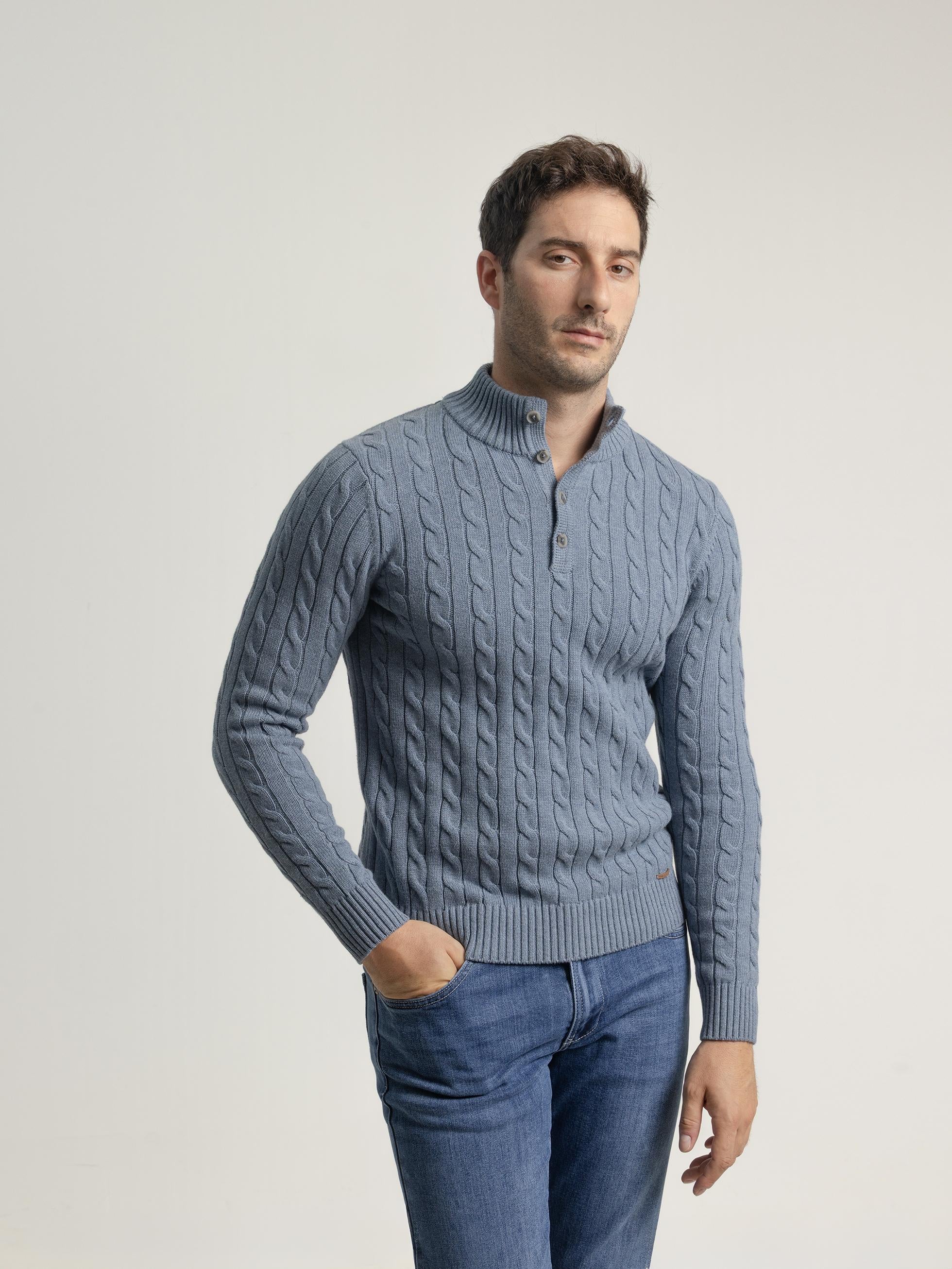 JERSEY CABLE KNIT CUELLO MOCK AZULÓN - Image 3